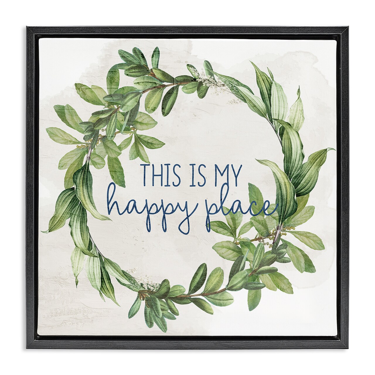 Stupell Industries Happy Place Wreath Framed Floater Canvas Wall Art Design by Anne Bailey
